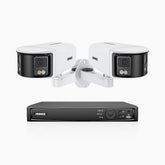 FDH600 - 6MP 8 Kanal PoE Panorama Überwachungskamera-Set mit 2 Kameras, zwei Objektiven, 180° Ultraweitwinkel, f/1.2 Superblende, BSI-Sensor, integriertes Mikrofon, aktive Sirene und Alarm, Personen-und Fahrzeugerkennung